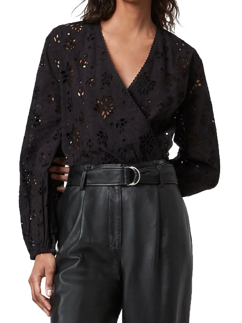 Allsaints Black Amara Broderie Bodysuit